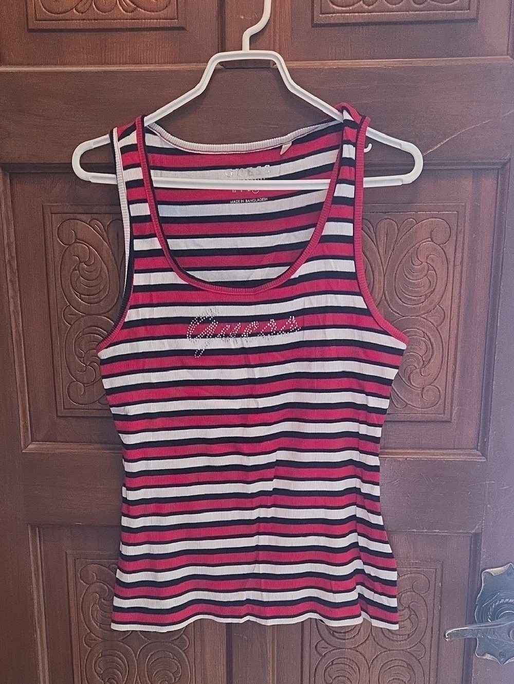 3 For $40 Guess Pink, Black and White Striped Tank Top